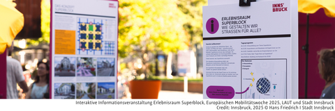 Foto von Informationstafeln zum Konzept Superblock.
