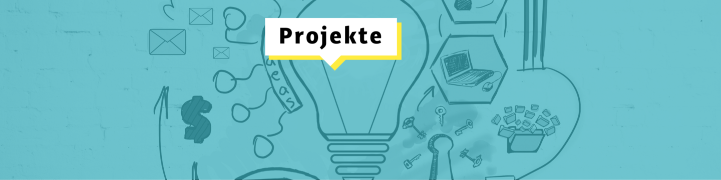 Blaues Bild mit der Schrift: Projekte