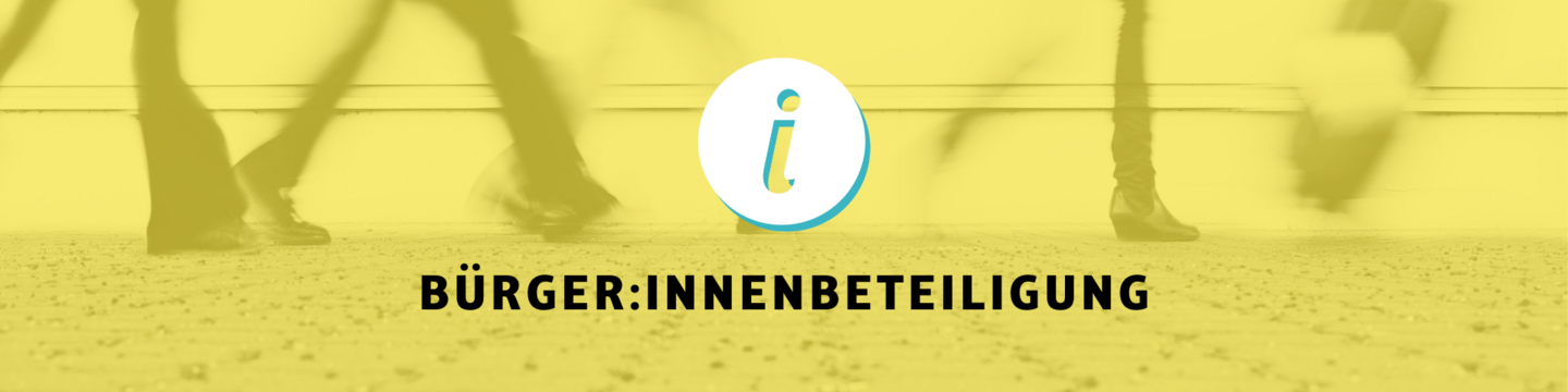 Gelbes Bild mit der Schrift: Bürger:innenbeteiligung