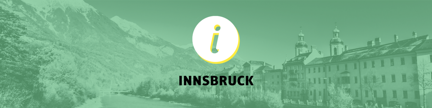Foto von Innsbruck mit Blick auf Inn und Altstadt mit der Schrift: Innsbruck