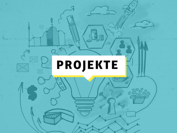Blaues Bild mit der Schrift: Projekte