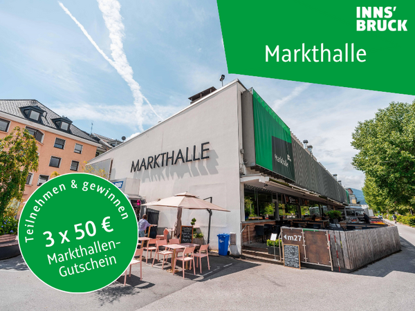 Markthalle. Teilnehmen und gewinnen. Drei mal 50 Euro Markthallengutschein