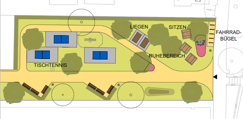 4. Detailplan: Tischtennistische, Sitzmöglichkeiten und neue Wegeführung